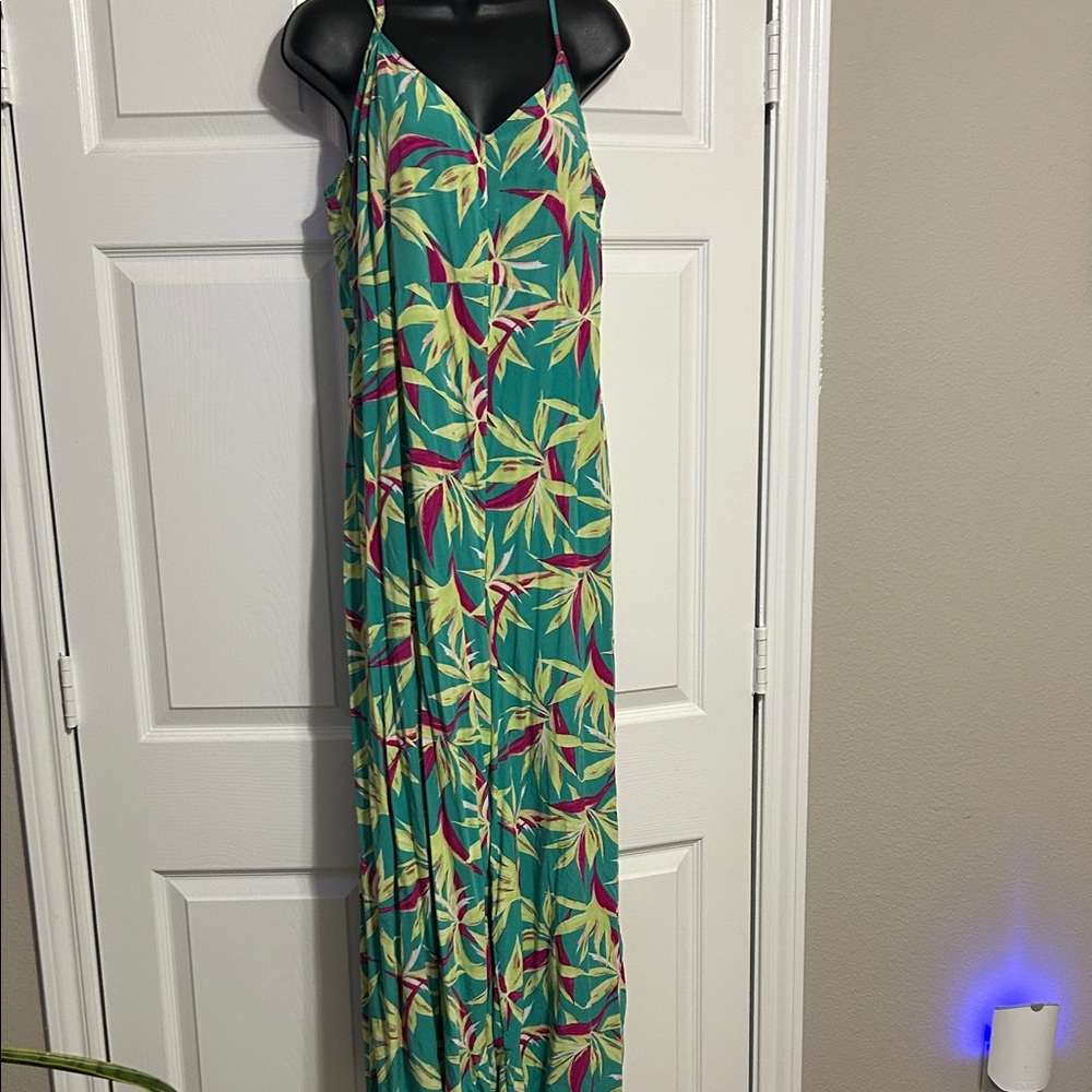 Super cute!  Tropical Leaf Print Jumpsuit.